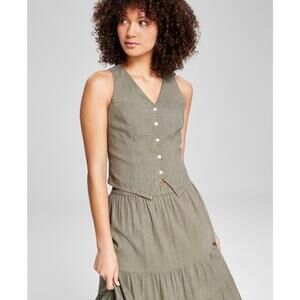 AND NOW THIS WOMENS BUTTON-DOWN LINEN-BLEN CRUSHED OREGANO L